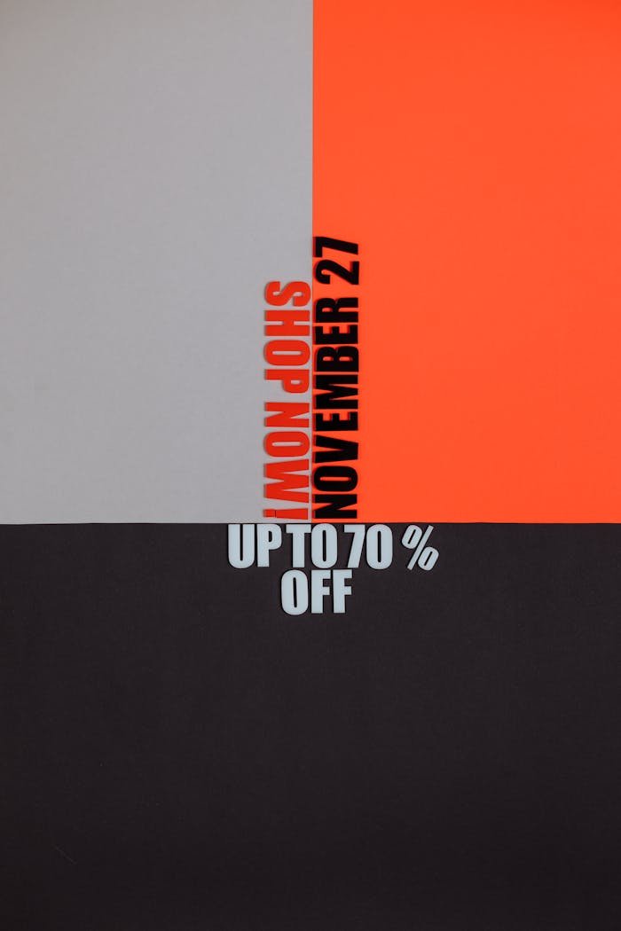 Minimalistic Black Friday poster featuring 'Up to 70% Off' and 'Shop Now'.